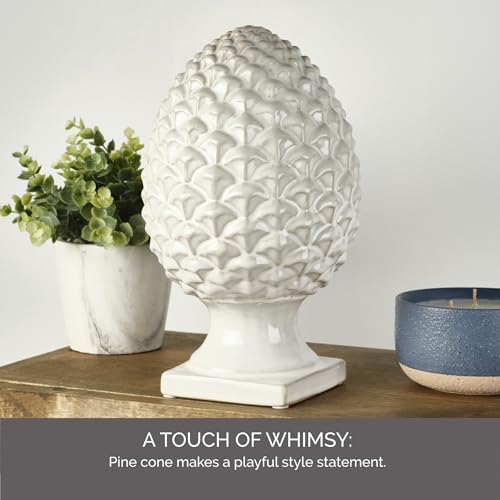 Elements 6.54x6.54x10.94 Inch White Ceramic Pinecone Figurine Durable Design for Everyday Use in Home Kitchen Dining and Entertaining Settings
