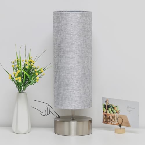 Bedside Touch Lamp, 3 Way Touch Control Table Lamp, Modern Nightstand Lamp - color: Gray Shade with Silver Base