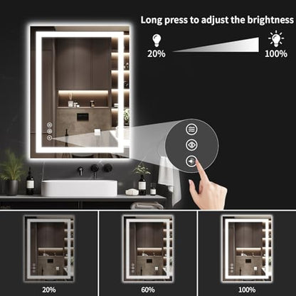 24"x36" LED Bathroom Mirror with Lights, Dimmable, Anti-Fog, Lighted Bathroom Vanity Mirror for Wall, Backlit + Front Lit, Memory Function, Shatter-Proof, Tempered Glass - size: 36"L x 24"W