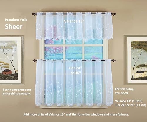 Today's Curtain, Sorento Embroidered Sheer Tier 24", White, 59" W x 24" L