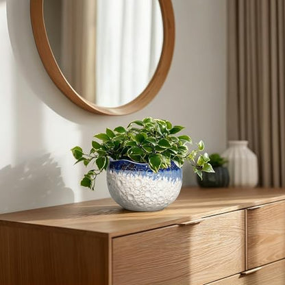 Ceramic Plant Pots, 6 Inch Orchid Pot with Drainage, Beige-Blue - color: Beige-blue, size: 6.2 Inch