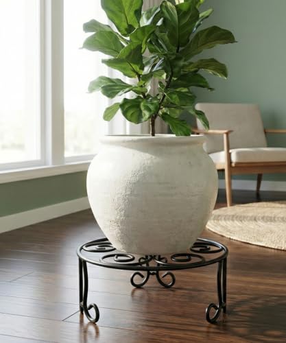 2 Pack Iron Plant Stand Low Profile,13 Inch Diameter Wide Round Metal Flower Stand for Indoor Outdoor Large Plants, Short Heavy Duty Display Holder for Wide Pots, Patio Garden Home Decor,Rustproof Matte Black(2 Pack 13 Diameter 5 inches Tall Black) - colo