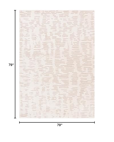SAFAVIEH Neptune Collection Area Rug - 6'7" Square, Ivory & Beige, Geometric Design, Non-Shedding & Easy Care, Ideal for High Traffic Areas in Living Room, Bedroom, Dining (NPE852A-7SQ) - size: 6'7" x 6'7" (Square)