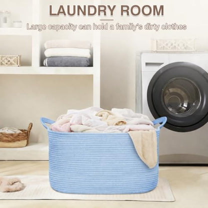 YOUDENOVA Large Blanket Basket, Rectangle Cotton Rope Storage Baske - color: Light Blue