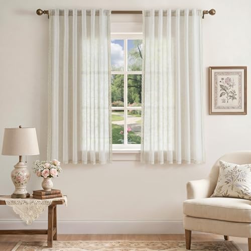 jinchan Beige Linen Curtains with Laced Trim Back Tab 50 x 63 Inch 2 Panels - color: Laced Beige, size: 50"W x 63"L (Pack of 2)