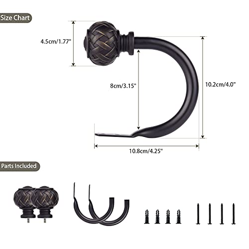 SZXIMU Curtain Drapery Holdbacks for Wall, 2 Pack, Netted Finials, Black - color: Black Netted Texture
