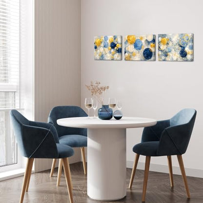 Nachic Wall Blue Gold Abstract Wall Art Canvas Circles Paintings Geometric Pictures for Bedroom Bathroom Wall Decor 12"x16"x3pcs