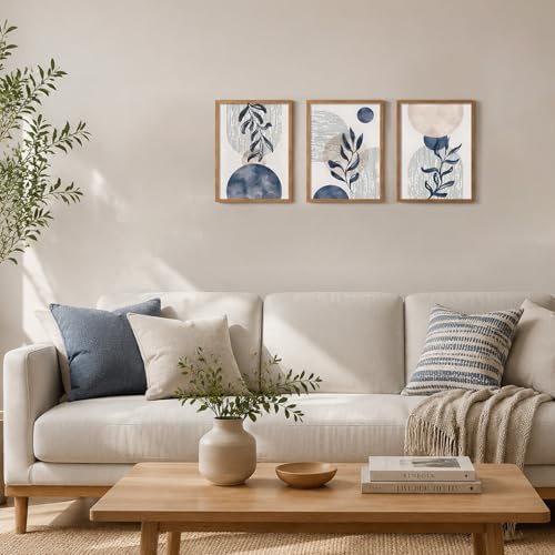 HCJWCXD 3 Pcs Framed Boho Navy Blue Canvas Wall Art 12x16 Inch - color: Framed Navy Blue, size: 12x16 Inches