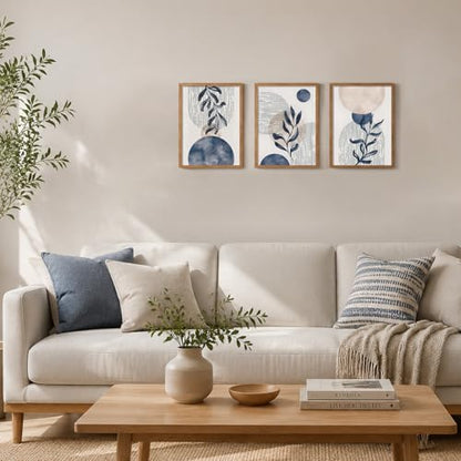 HCJWCXD 3 Pcs Framed Boho Navy Blue Canvas Wall Art 12x16 Inch - color: Framed Navy Blue, size: 12x16 Inches