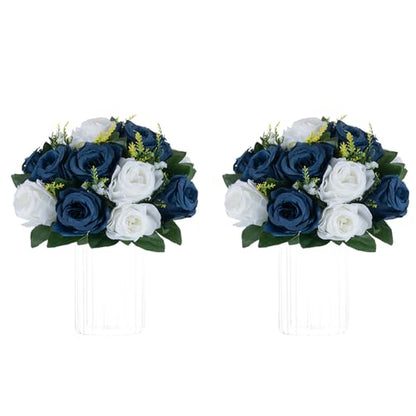 NUPTIO Flower Centerpieces for Tables, Fake Rose Balls, Navy Blue & White - color: Navy Blue & White, size: 2 Pcs