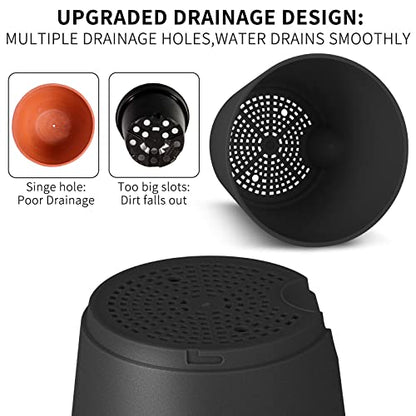 GARDIFE Plant Pots 7/6.5/6/5.5/5 Inch Self Watering Planters with Drainage Hole, Plastic Flower Pots, Nursery Planting Pot for All House Plants, African Violet, Flowers, and Cactus,Black - color: 7-black, size: 7+6.5+6+5.5+5 inch