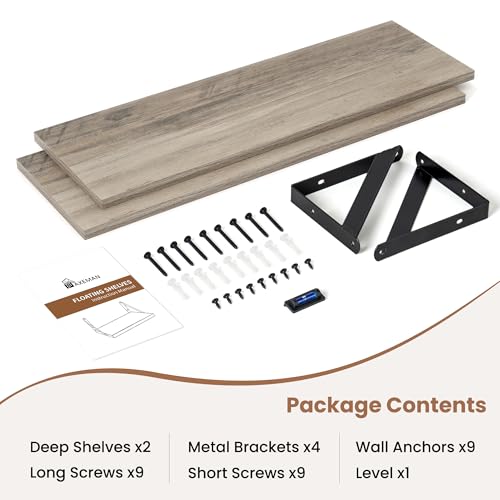 Axeman 24 Inch Floating Shelves, 8 Inch Deep Grey Wall Shelves Set of 2 - color: Grey, size: 23.6 Inch