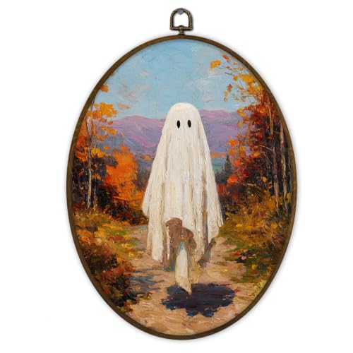 Gnmduw Fall Halloween Ghost Forest Oval Wall Art Framed Decor, 8.7x11.3 In - color: forest, size: 11.3"L x 8.7"W