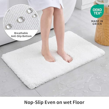 Disolla White Bathroom Rugs 24x48, Microfiber Non-Slip Plush Thick Bath Mat - color: White, size: 2' x 4' (24''x48'' Bathroom Rug)