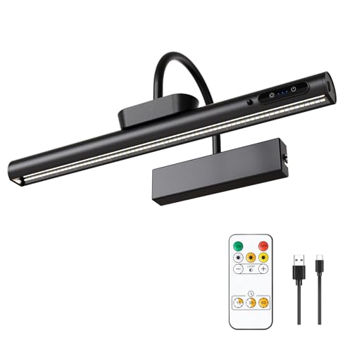 LYTARA Dimmable Cordless Picture Light with Controller and Timer, Rechargeable Battery Wall Sconce for Wall Pictures, Gallery Artwork, Paintings, Portraits, Dartboards (Black) - color: Black