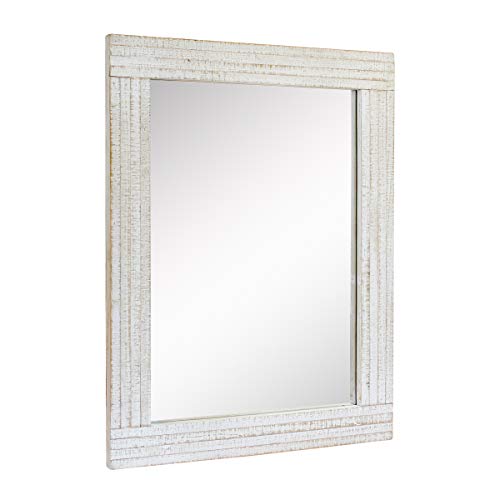 Stonebriar 24" x 18" Rectangle Worn White Wood Frame Wall Mirror with Attached Hanging Brackets, Decorative Country Rustic Decor for the Living Room, Bedroom, Bathroom, Hallway, and Entryway - color: White