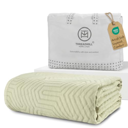 Threadmill Luxury Cotton Blankets for King Size Bed | All-Season Cozy 100% Cotton King Size Blanket | Aster Soft & Lightweight Coverlet fits California King Size Bed, 104x92 | Sage Green - color: Aster Sage Green, size: King / Cal King