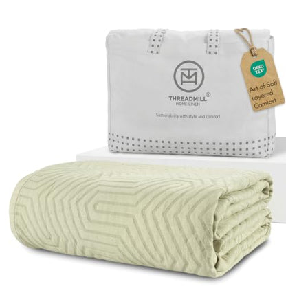 Threadmill Luxury Cotton Blankets for Queen Size Bed | All-Season 100% Cotton Queen Size Blanket | Aster Cozy Lightweight, Soft Breathable Coverlet fits Full Size Bed, 90x92 | Sage Green - color: Aster Sage Green, size: Queen / Full
