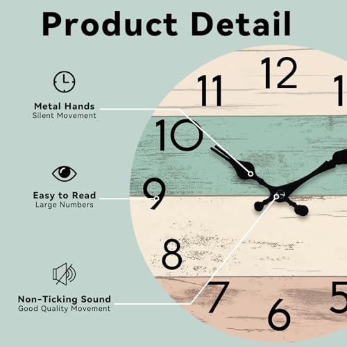 KECYET 8 Inch Wall Clock, Silent Battery Operated Analog Clock, Green - color: G_green