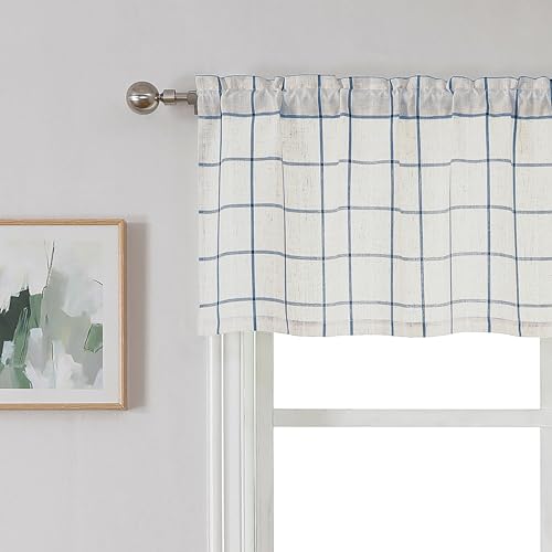 Buffalo Plaid Kitchen Curtain Valances Rod Pocket 55"x15"x1 - color: Plaid Beige/Dusty Blue, size: 55"W x 15"L (Pack of 1)