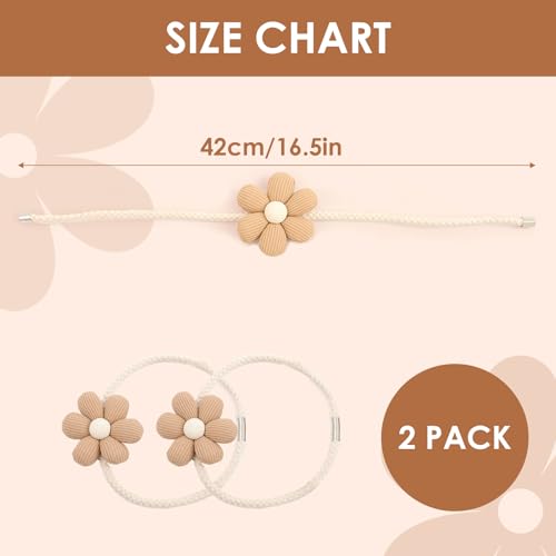 Magnetic Curtain Tiebacks, 2 Pack Window Curtain Treatment Holdbacks Tie Back Holders with Weave Twist Rope for Home Bedroom Office Indoor & Outdoor Decorative Boho Flower Cream Brown - color: Brown