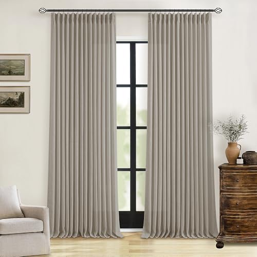 Burlywood Birch Pinch Pleated Linen Semi Sheer Curtains 86 Inches Long - color: Burlywood Birch, size: 40"W x 86"L (Pack of 2)