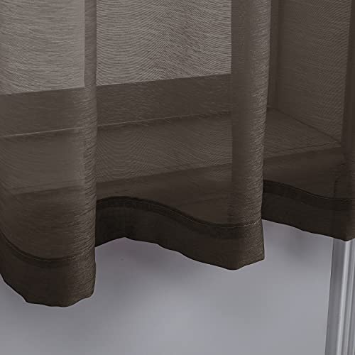 DONREN Chocolate Brown Faux Linen Semi Sheer Transparent Window Curtain Grommet Panels for Bedroom, Living Room(2 Panels,52 W x 63 inch Long) - color: Chocolate Brown, size: 52"W x 63"L (Pack of 2)