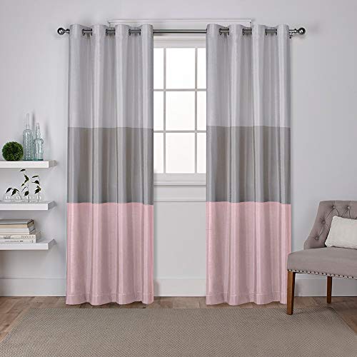 Exclusive Home Chateau Striped Faux Grommet Top Curtain Panel Pair, 54"x96", Blush, Set of 2 - color: Blush, size: 54"W x 96"L (Pack of 2)