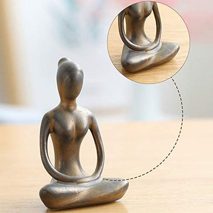 OwMell Lot of 4 Meditation Yoga Pose Statue Figurine Ceramic Yoga Figures - color: Patina Gold