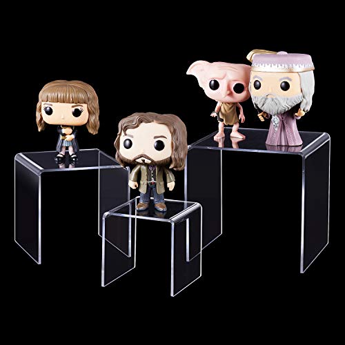 CECOLIC Clear Acrylic Riser Display Stand, Acrylic Display Riser Stand Shelf for Pops Figures, Jewelry, Candy, Cupcake, Dessert, 2 Sets - 3x4x5in - size: 3x4x5''