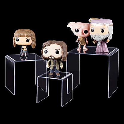 CECOLIC Clear Acrylic Riser Display Stand, Acrylic Display Riser Stand Shelf for Pops Figures, Jewelry, Candy, Cupcake, Dessert, 2 Sets - 3x4x5in - size: 3x4x5''