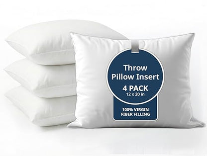 LANE LINEN 12x20 Pillow Inserts, Pack of 4, Soft, Down Alternative - White - size: 12x20