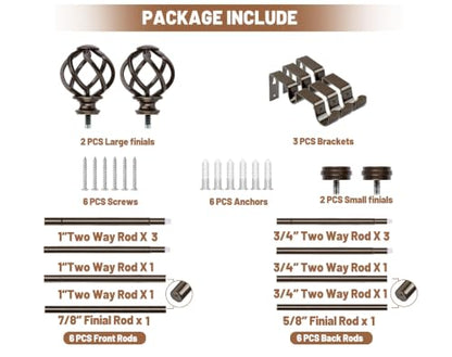 KAMANINA 1 Inch Double Curtain Rods 32 to 86 Inch, Bronze Dual Curtain Rod - color: Antique Bronze, size: 32-86"