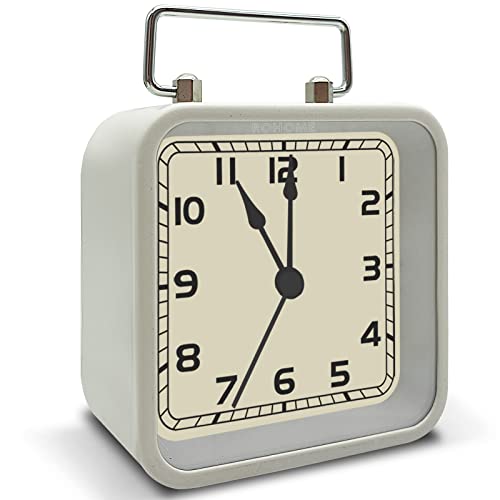 Rohome Small Alarm Clock, Retro Silent Quartz Movement with Night Light, Decorative Vintage Non Ticking Clock for Living Room, Office, Desk, Bedroom, Bedside, Hotel, Shelf, Nightstand (White) - color: White