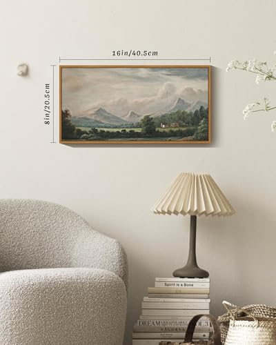 SHENIFY Vintage Framed Wall Art Country Village Landscape Painting Retro Mountain Meadow Scenery Farmhouse Kitchen Living Room Decor - 8x16in Natural Framed - color: Countryside, size: 16"L x 8"W