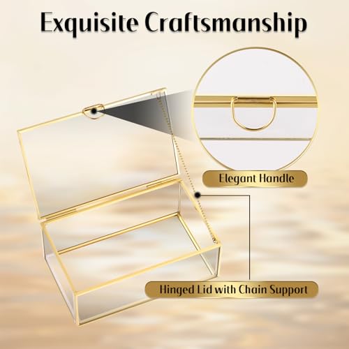 MYFULLY Vintage Gold Glass Jewelry Box with Lid (5.7 x 3.5 x 2.1 inch) - size: 5.7 x 3.5 x 2.1 inch