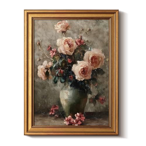 Bzstyleart Vintage Wall Art Decor for Living Room, Gold Framed Canvas Wall Art for Office, Flower Painting Framed Artwork, Canvas Print Painting for Bedroom Bathroom, Magnolia Flower 12L x 16W - color: Magnolia Flower, size: 16"L x 12"W