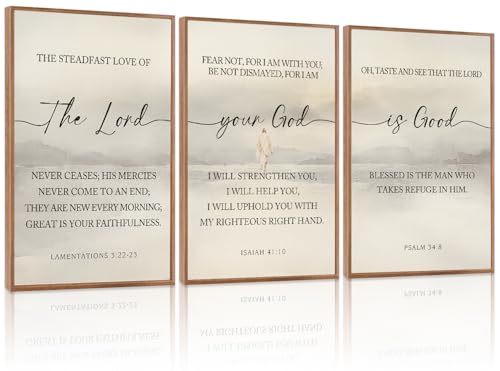 HLNIUC Christian Scripture Framed Wall Art Set of 3,The Lord Your God Is Good Wall Decor(16x24),Inspiring Easter Bible Verse Canvas Artwork,Modern Religious Quotes Prints for Church,Bedroom,LivingRoom - color: Scripture, size: 16"L x 24"W