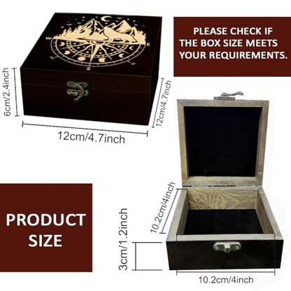 arricraft Small Wood Keepsake Storage Box, Moon Compass Wolf mountain Range
