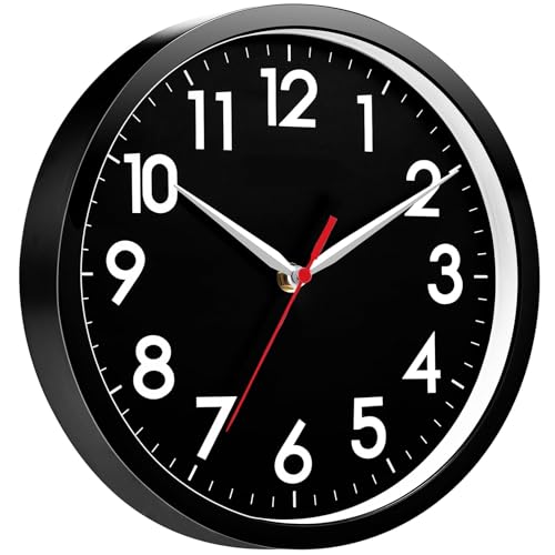AKCISOT 8 Inch Wall Clock, Silent Battery Operated Analog Clock, Black - color: J_black-black, size: 8 Inch