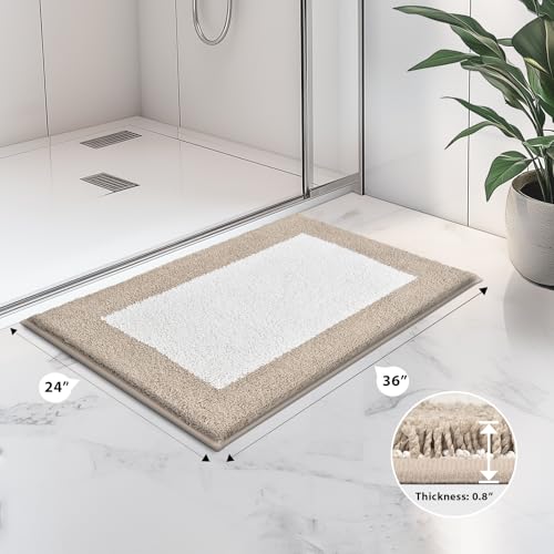 anllugs Bathroom Rugs, 24" x 36" Soft Bath Rugs, Beige & White - color: Beige & White, size: 24" X 36"