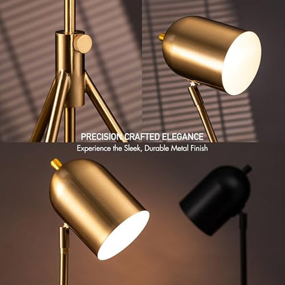O'Bright Helios - Adjustable Tripod LED Floor Lamp, Dimmable, Swivel Head, Perfect for Reading and Task Lighting, Antique Brass - color: Antique Brass
