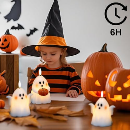 Wondise Halloween Flameless Candles with 6hrs Timer Spooky Ghost - color: 1-White
