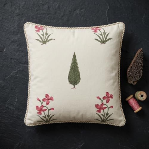 ATOSII Cotton Blockprint Throw Pillow Cover, Cypress, Set of 2, 18 X 18 - color: Cypress, size: 18" x 18" (Pack of 2)