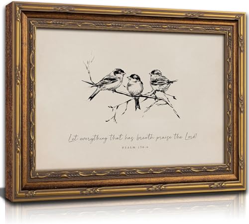 Vintage Gold Framed Bird Wall Art, Christian Bible Verse, 16 x 24 in - color: Sketch Bird, size: 24"L x 16"W