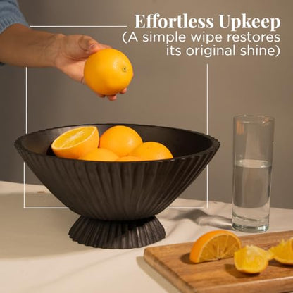 Folkulture Wooden Fruit Bowl for Kitchen Island,(11") Countertop - color: Charcoal