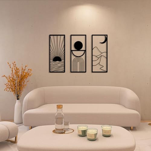 DUOOLN 3pc Metal Celestial Wall Decor Art, Abstract Geometric Sculptures - color: Black - Sun & Moon