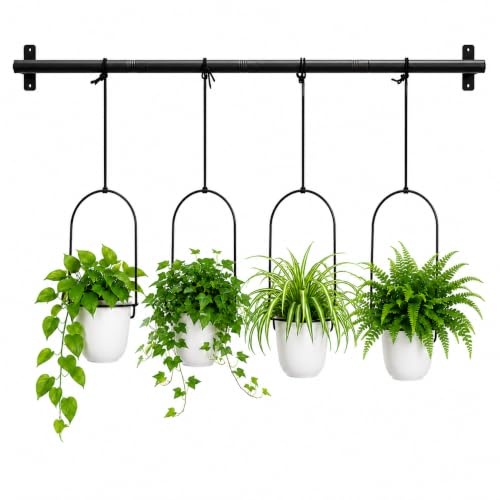 Adjustable Hanging Window Planter with 4 Pots, Space Saving Indoor Herb Garden Plant Hanger, Metal Vertical Plant Rack for Kitchen, Balcony & Home Deco41in-4 Flower pots - size: 41in-4 flower pots