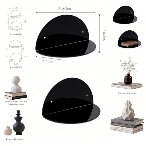 ROYALITA 2-Pack Small Acrylic Shelves Room Decor Floating Shelves, Black - color: Black
