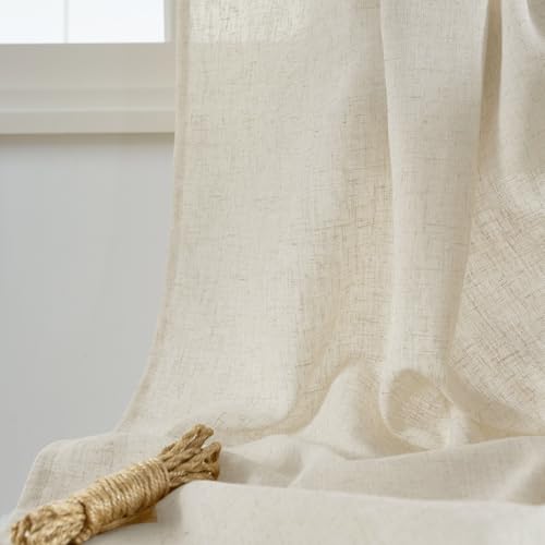 StangH Sheer Linen Curtains 84 inch Length 2 Panels Set, Natural Flax Linen Semi Sheer Curtains Soft Breathable Light Filtering Farmhouse Drapes for Living Room Sliding Door, W55 x L84